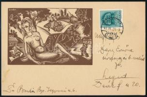 Bordás Ferenc (1911-1982): Erotikusgrafikával ellátott levelezőlap saját kezű írásával