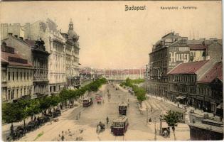 1909 Budapest V. Károly körút, villamosok, Haldek szőnyegház, Auerbach Mór üzlete. Photobrom No. 48. (Rb)