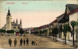 Podolin, Podolínec (Szepes, Zips); Fő utca, templom. Pollák Lajos kiadása / main street, church (EK)