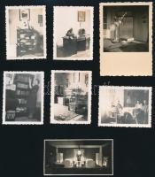 cca 1930-1940 Régi lakásbelsők, 7 db fotó, 6×4,5 és 8,5×6 cm közötti méretekben