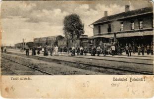 Feled, Veladin, Jesenské; vasútállomás gőzmozdonnyal, vonat / Bahnhof / railway station, locomotive, train (Rb)