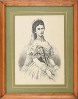 Dekoratív, üvegezett képkeret, benne Wittelsbach Erzsébet magyar királyné nyomata, 50x40cm