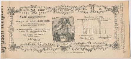 Budapest / Pest 1873. "Jótékonyczélú Sorsjegy - Az uj-pesti kath. templom felépítésére" 50...
