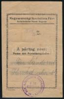 1919 Magyarországi Szocialista Párt párttagsági lap tagdíjbélyegekkel a Tanácsköztársaság idejéből