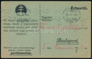 1916 Budapesti Önkéntes Mentő Egyesület adományozó értesítő lapja