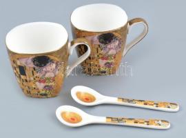 Gustav Klimt reggeliszó két személyes kávés csésze készlet. Díszdobozban. Matricás, jelzett, hibátla...