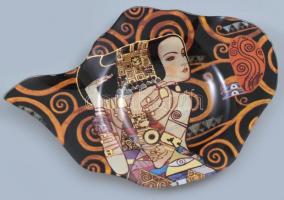 Mucha és Klimt dekorral ellátott tál, üveg, d: 30 cm , bögrék, porcelán. Matricás, jelzett