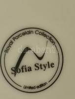 Mucha és Klimt dekorral ellátott tál, üveg, d: 30 cm , bögrék, porcelán. Matricás, jelzett