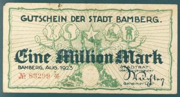 Német Birodalom/Weimari Köztársaság/Bamberg 1923.8. 1000.000M T:III- kis sarokhiány
