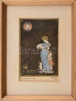 Aggházyné Balló Mariska (1885-1956): Mesék (könyvborító terve), 1907. Akvarell, tus, papír, jelzett, 14×9,5 cm