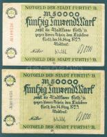 Német Birodalom/Weimari Köztársaság/Fürth 1923.8.14. 50.000M (2x) egyik piros, a másik fekete sorszámmal T:III