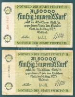 Német Birodalom/Weimari Köztársaság/Fürth 1923.8.14. 50.000M (2x) egyik piros, a másik fekete sorszámmal T:III