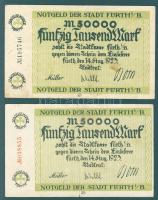 Német Birodalom/Weimari Köztársaság/Fürth 1923.8.14. 50.000M (2x) egyik piros, a másik fekete sorszámmal T:III