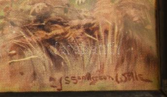 Falkavadászat, nyomat. Üvegezett, dekoratív fakeretben, látható méret: 15,5x24 cm