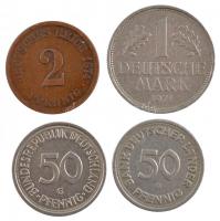 NSZK 1949G 50pf Cu-Ni + 1971D 1M Cu-Ni + 1982G 50pf Cu-Ni + Német Birodalom 1874A 2pf Br T:2-3 GFR 1949G 50 Pfennig Cu-Ni + 1971D 1 Mark Cu-Ni + 1982G 50 Pfennig Cu-Ni + German Empire 1874A 2 Pfennig Br C:XF-F