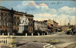 1912 Pozsony, Pressburg, Bratislava; Koronázási emlék tér és szobor, Savoy szálló / square and statue, hotel (EB)