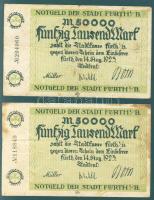 Német Birodalom/Weimari Köztársaság/Fürth 1923.8.14. 50.000M (2x) fekete sorszámmal T:III