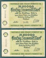 Német Birodalom/Weimari Köztársaság/Fürth 1923.8.14. 50.000M (2x) fekete sorszámmal T:III
