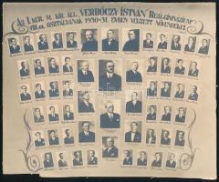 1931 Budapest, I. ker. Áll. Verbőczy István Reálgimnázium tanárai és végzős diákjai, kistabló nevesített portrékkal, körbevágásokkal. 16,8x21 cm