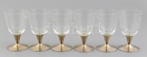 6db talpas pohár, fém, üveg, hibátlan, m: 10 cm