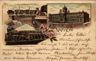 1899 (Vorläufer) Wien, Vienna, Bécs; K.k. Lustschloss Schönbrunn u. Gloriette, K.k. Hof-Museum. Kunstanstalt Rosenblatt Art Nouveau, floral, litho (EB)