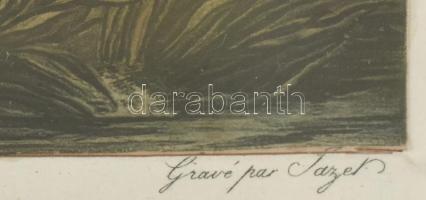 Carle Vernet (1758-1836): L' Halali (falkavadászat). Színezett metszet, papír, jelzett a metsze...