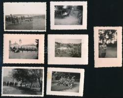 cca 1940 Vegyes fotó tétel, benne több katonai (repülőgép, bevonulás, stb.), kis fotóalbummal, 25 db, 6×8,5 cm