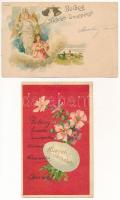 2 db RÉGI húsvéti üdvözlő képeslap / 2 pre-1902 Easter greeting art postcards