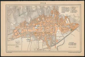 cca 1900 Pécs város térképe, 1:18.000, Pallas Nagy Lexikona, Bp., Pallas Rt.-ny, 13x21 cm