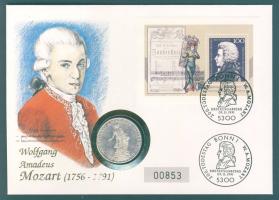 Ausztria 1956. 25Sch Ag "Mozart" érmés borítékon, osztrák elsőnapi bélyegzős bélyegblokkal, ismertetővel T:1