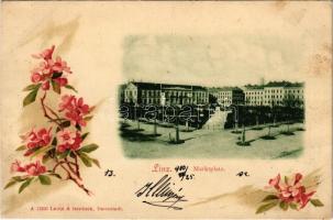 1900 Linz, Marktplatz. Lautz & Isenbeck Art Nouveau, floral, litho