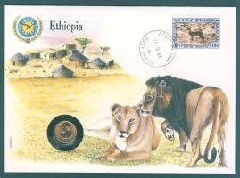 Etiópia 1936. 1c érmés borítékon előlapi etióp bélyeggel + hátlapi elsőnapi bélyegzős ENSZ/New York bélyeggel T:1