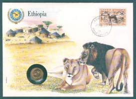 Etiópia 1936. 1c érmés borítékon előlapi etióp bélyeggel + hátlapi elsőnapi bélyegzős ENSZ/New York bélyeggel T:1