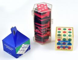 Vegyes játék tétel, 3 db, bűvös kocka, Tér Raum Space Domino, Politoys dobókocka alakú bűvös kocka