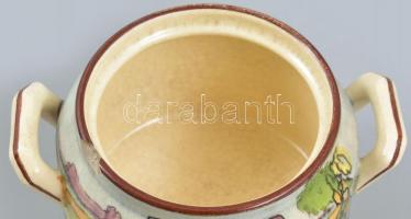 Fischer Emil (1863 - 1937): Cukortartó. Pálinkás Béla (1880-?), népi motívummal, mázas fajansz, kézz...