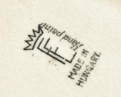 Fischer Emil (1863 - 1937): Cukortartó. Pálinkás Béla (1880-?), népi motívummal, mázas fajansz, kézz...