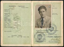 1935 Magyar Királyság által kiállított fényképes útlevél, cseh és osztrák bélyegzéssel / Hungarian passport