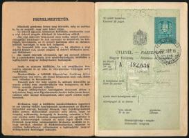 1935 Magyar Királyság által kiállított fényképes útlevél, cseh és osztrák bélyegzéssel / Hungarian p...
