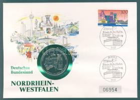 NSZK 1990. "Észak-Rajna Wesztfália" Ffm érme érmés borítékon, elsőnapi bélyegzős NSZK bélyeggel T:BU
