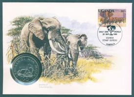 Tanzánia 1980. 100K érmés borítékon, emlékbélyegzős ugandai bélyeggel T:1