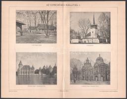 cca 1900 4 db Ezredéves kiállítás témájú nyomat a Pallas lexikonból. 16x24,5 cm