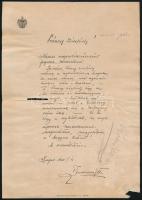 1920 Zadravecz István nyomtatott levele a Prónay zászlóaljhoz, sérüléssel