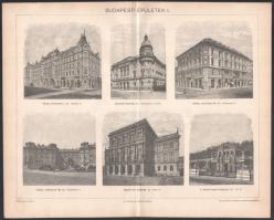 cca 1900 4 db Budapesti épületek és szobrok témájú nyomat a Pallas lexikonból. 16x24,5 cm