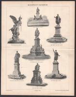 cca 1900 4 db Budapesti épületek és szobrok témájú nyomat a Pallas lexikonból. 16x24,5 cm