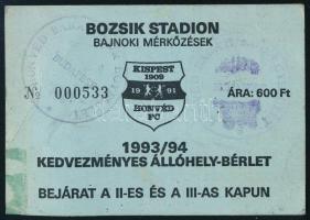 1993 Kispest Honvéd éves állóhelybérlete a Bozsik Stadionba