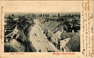 1903 Nagyszombat, Tyrnau, Trnava; Alsó Fő utca, üzletek / main street, shops (kis szakadás / small tear)