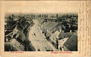 1904 Nagyszombat, Tyrnau, Trnava; Alsó Fő utca, üzletek / main street, shops (szakadás / tear)