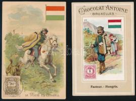 cca 1890 2 db magyar témájú litografált gyűjtő kártya Antoine 7x10 cm