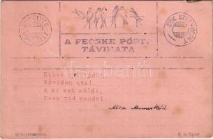 1903 Szívélyes üdvözlet - Sok szerencsét! A Fecske Posta távirata / Telegraph of the swallow post (kis szakadás / small tear)