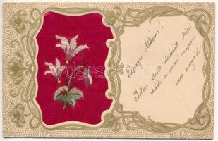 1901 Greeting card with silk flowers. Art Nouveau, floral (EK)